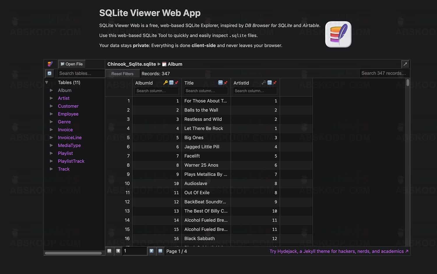 免费在线的SQLite 查看器