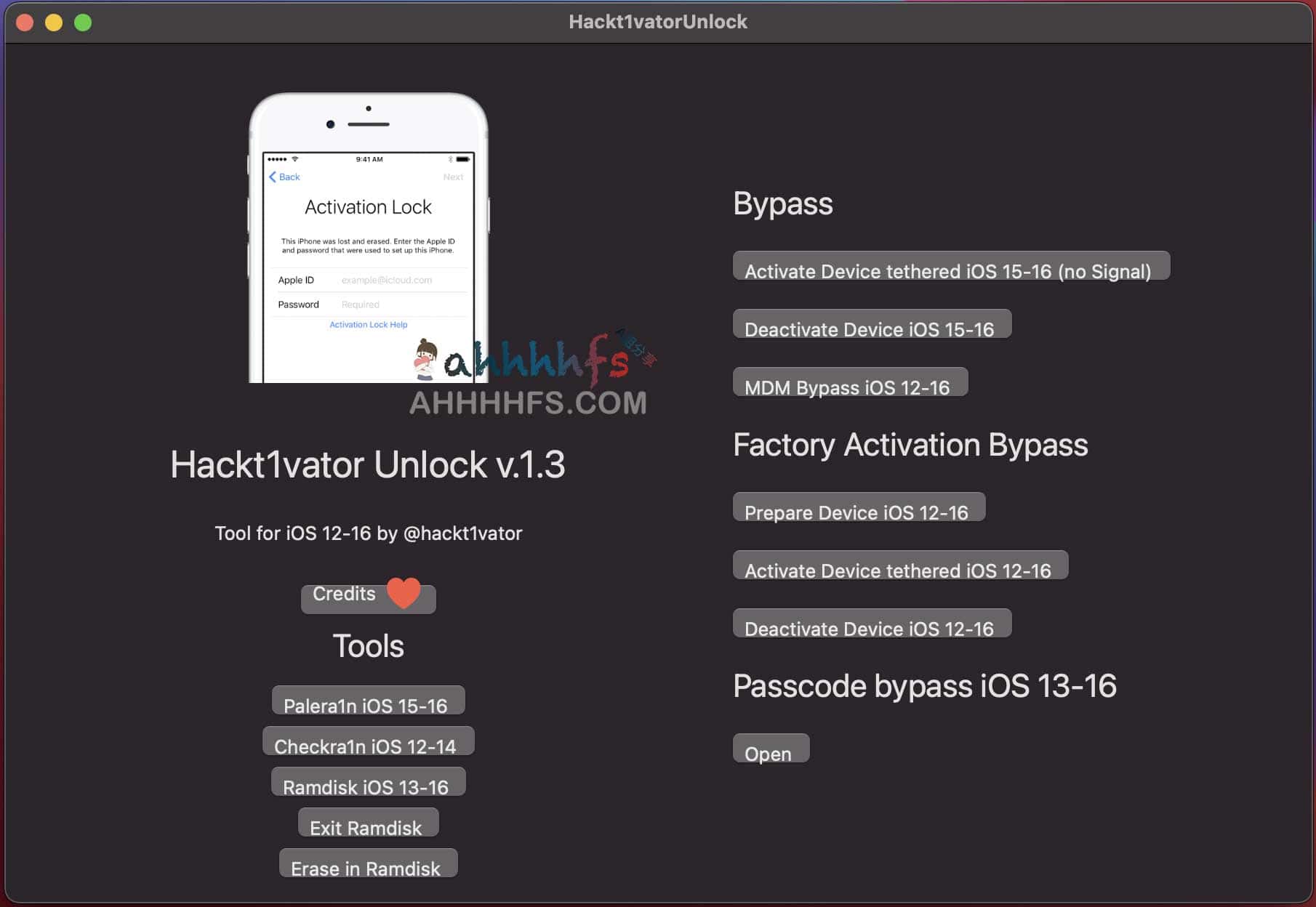 Hackt1vator Unlock-免费绕过苹果MDM配置锁 密码界面工具