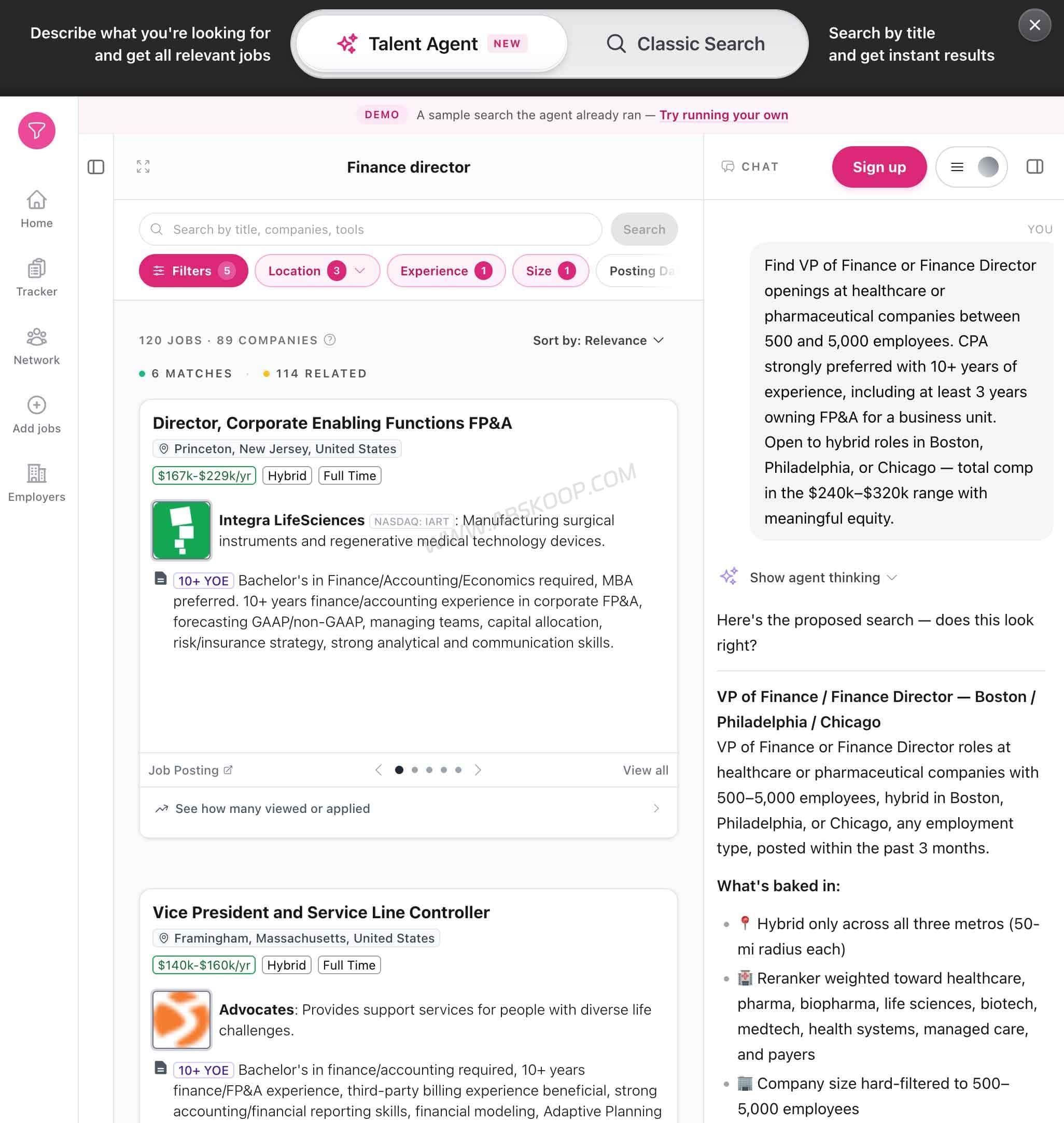 HiringCafe: A Job Search Engine Built Around Company Career Pages HiringCafe Talent Agent job matching interface