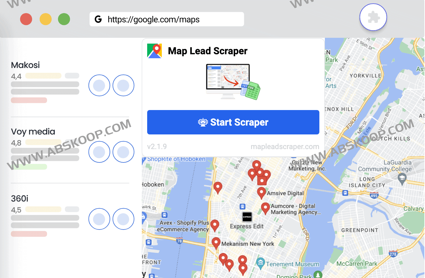 Map Lead Scraper-谷歌地图抓取插件 一键抓取谷歌地图数据 google maps scraper