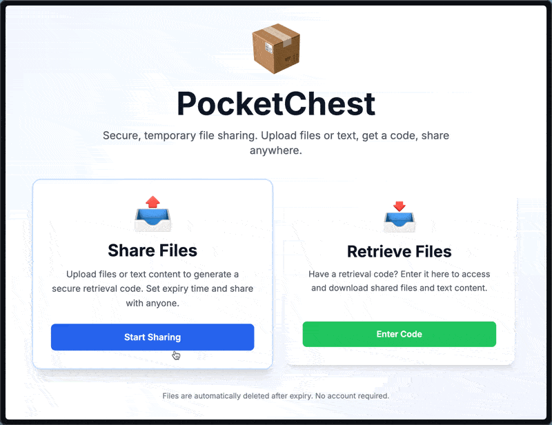 PocketChest:安全高效的临时文件分享神器 支持200GB、6位取件码(开源) 上传演示