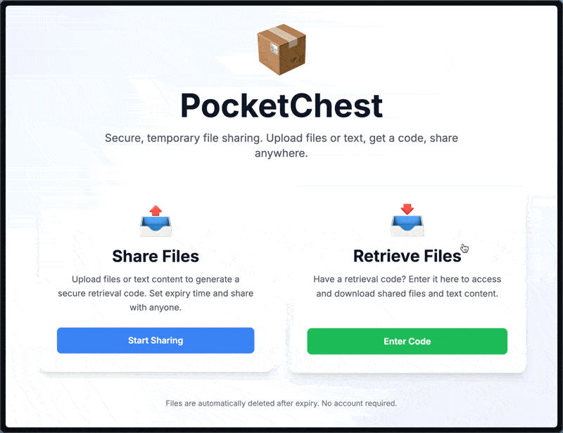 PocketChest:安全高效的临时文件分享神器 支持200GB、6位取件码(开源) 检索演示