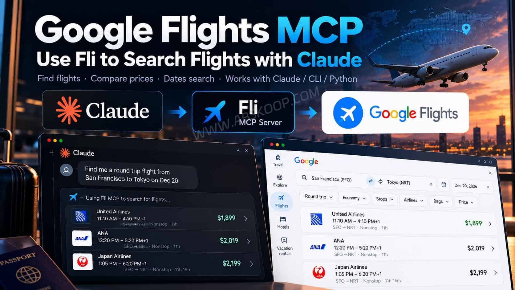 Google Flights MCP: Use Fli with Claude, CLI and Python Fli Google Flights MCP lets Claude search and compare flights